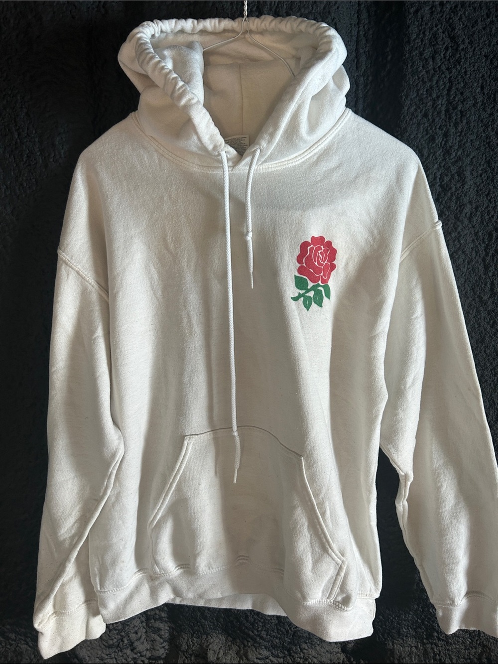Gildan White Hoodie with Red Rose Graphic